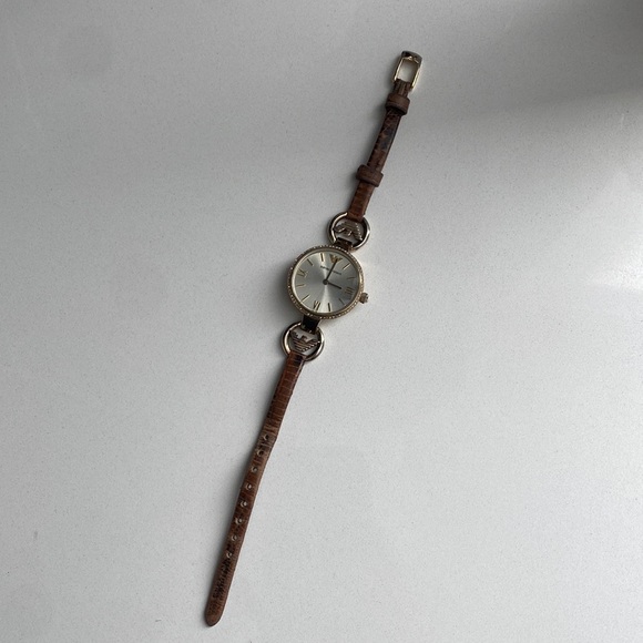 Emporio Armani gold watch with brown leather band - Picture 1 of 5